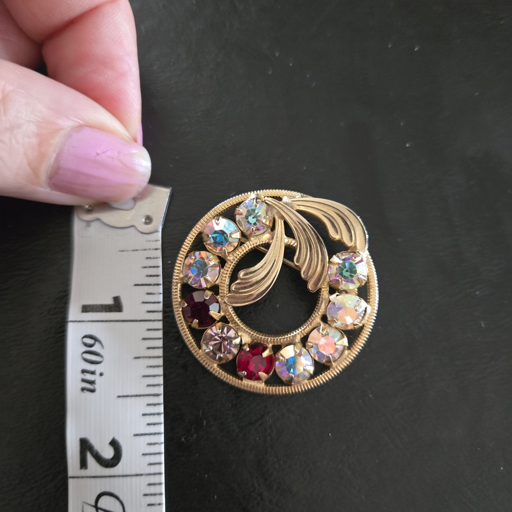 Elegant Gold and Red Crystal Brooch